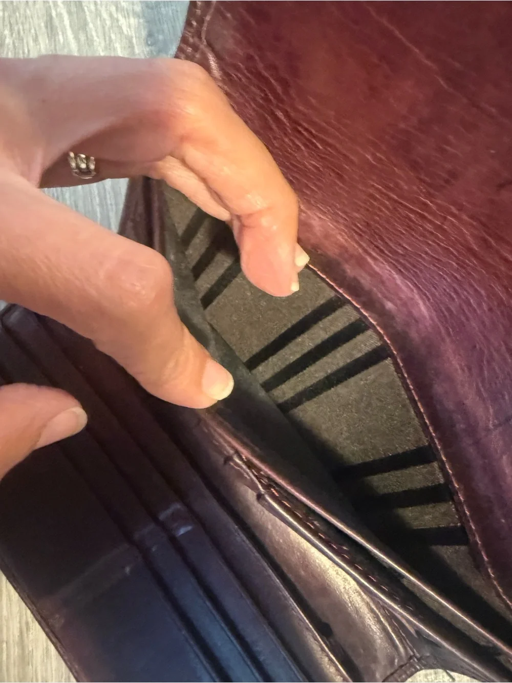 Frye Leather Trifold Wallet Clutch - Dark Purple